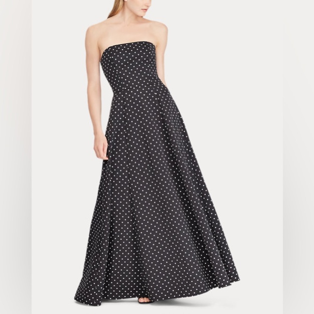 Ralph Lauren Black and White polka dot gown floor length size 8